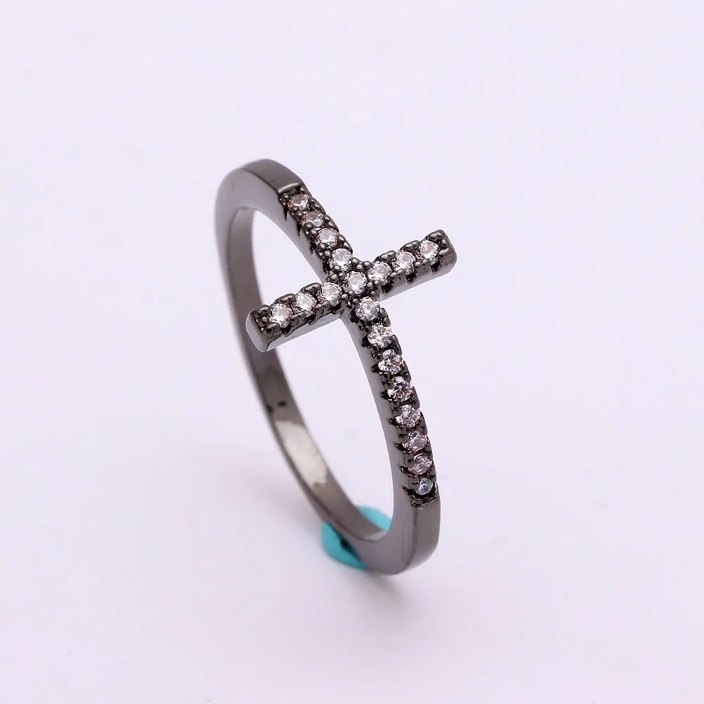 Trend Sideways Cross silver plated rings Fashion Jewelry drop shipping crystal vintage wedding ring for women 17