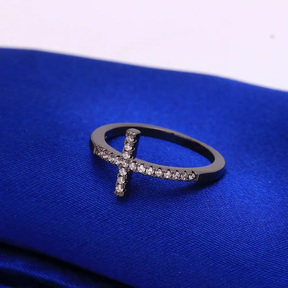 Trend Sideways Cross silver plated rings Fashion Jewelry drop shipping crystal vintage wedding ring for women 19