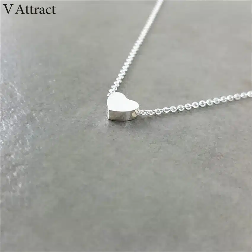 V Attract Women Jewelry Stainless Steel Chain Necklace Gold Color Dainty Tiny Heart Shaped Necklaces Pendants 31