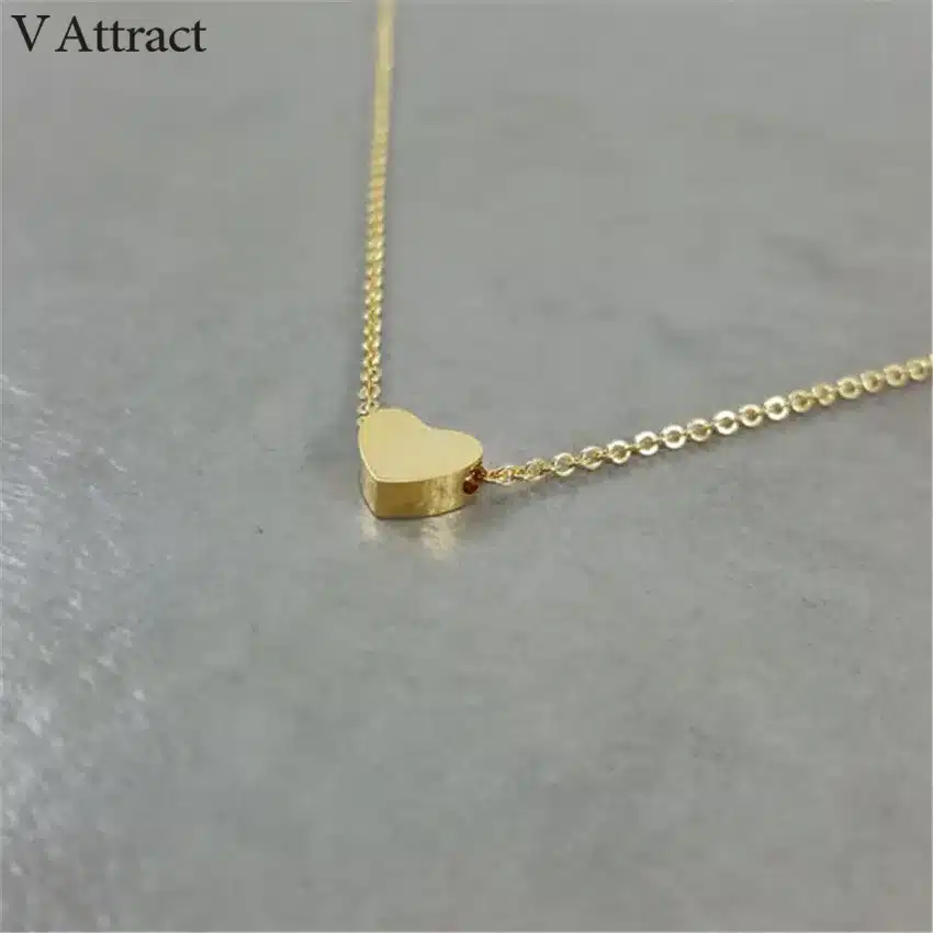 V Attract Women Jewelry Stainless Steel Chain Necklace Gold Color Dainty Tiny Heart Shaped Necklaces Pendants 32