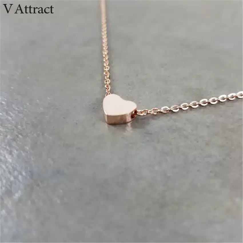 V Attract Women Jewelry Stainless Steel Chain Necklace Gold Color Dainty Tiny Heart Shaped Necklaces Pendants 33