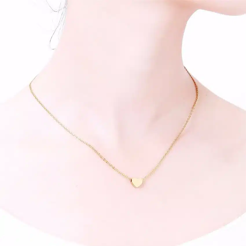 V Attract Women Jewelry Stainless Steel Chain Necklace Gold Color Dainty Tiny Heart Shaped Necklaces Pendants 34