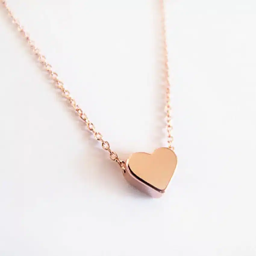 V Attract Women Jewelry Stainless Steel Chain Necklace Gold Color Dainty Tiny Heart Shaped Necklaces Pendants 35