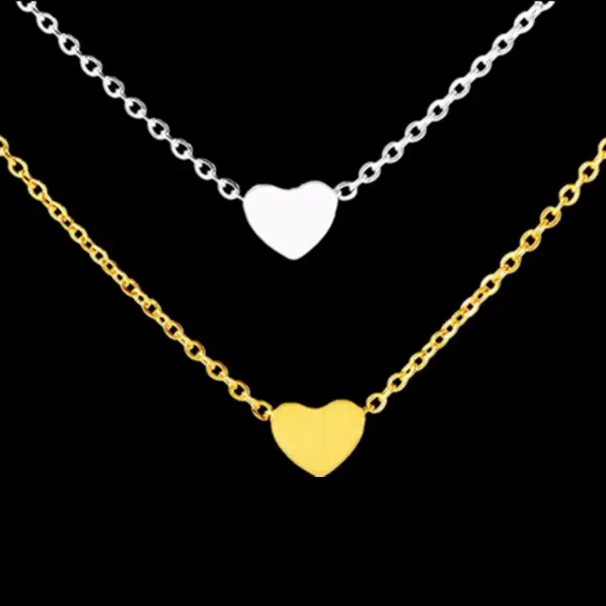 V Attract Women Jewelry Stainless Steel Chain Necklace Gold Color Dainty Tiny Heart Shaped Necklaces Pendants 38