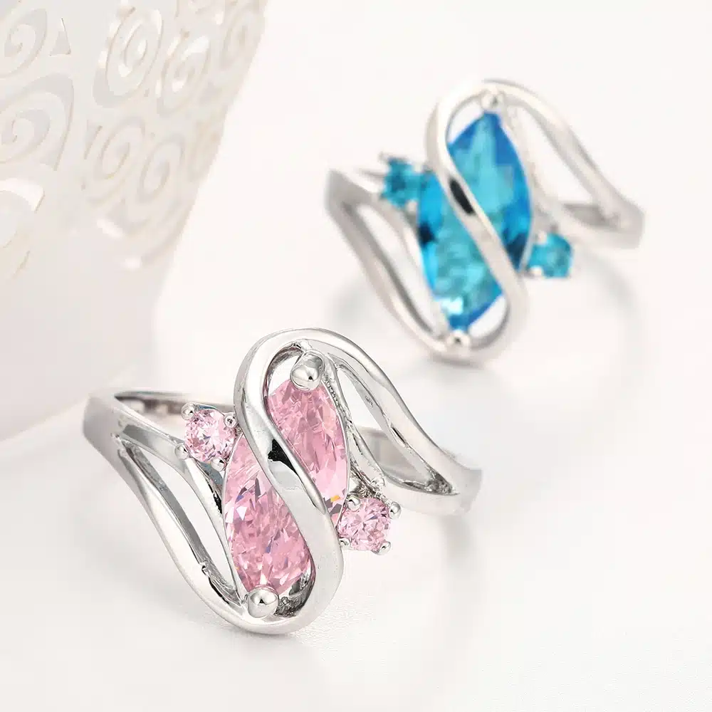 2017 top quality black ring for women wedding Band luxury engagement jewelry pyriform us 6-10 Pink Cubic Zircon Ring 19