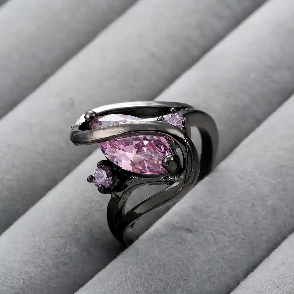 2017 top quality black ring for women wedding Band luxury engagement jewelry pyriform us 6-10 Pink Cubic Zircon Ring 26