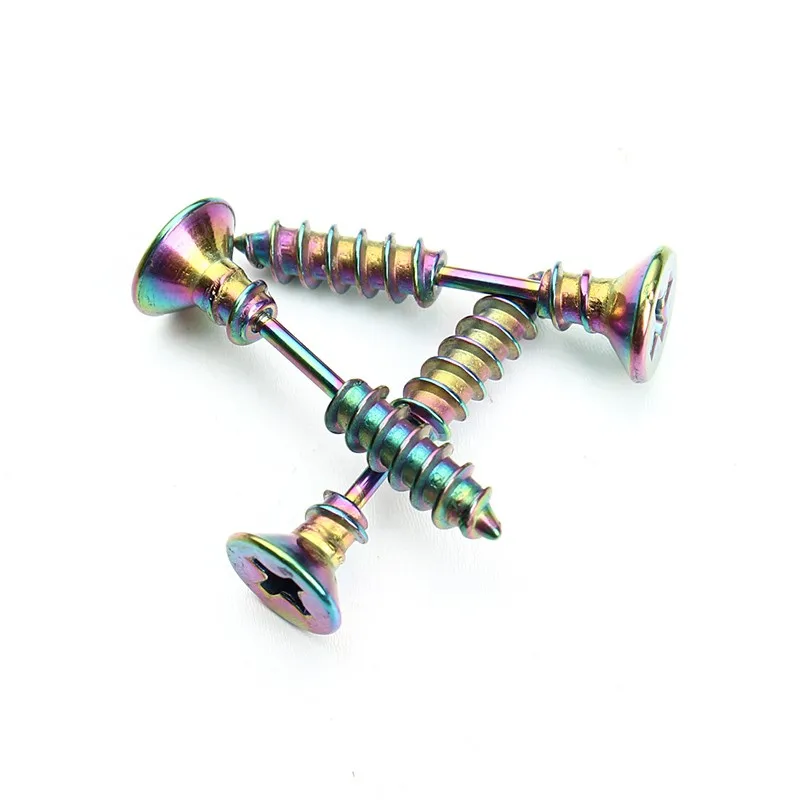 1Pair Punk Fashion Gold Black Color Stainless Nail Screw Stud Earring for Women & Men Helix Ear Piercings Fashion Jewelry F3903 16