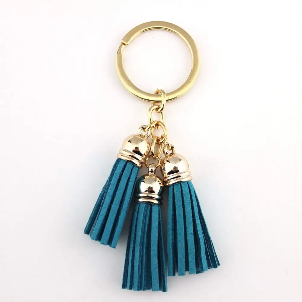 2016 New Fashion Women Casual Triple Leather Tassels Women Keychain Bag Pendant Alloy Car Key Chain Ring Holder Trendy Jewelry 46
