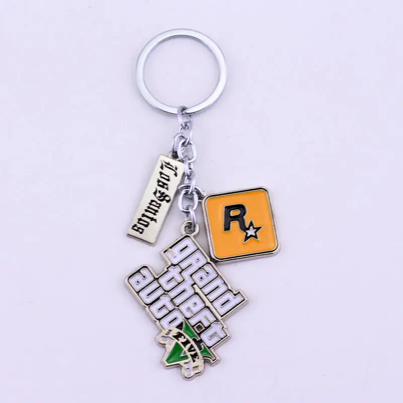 PS4 GTA 5 Game keychain Hot Sale ! Grand Theft Auto 5 Key Chain For Fans Xbox PC Rockstar Key Ring Holder 4.5cm Jewelry Llaveros 9
