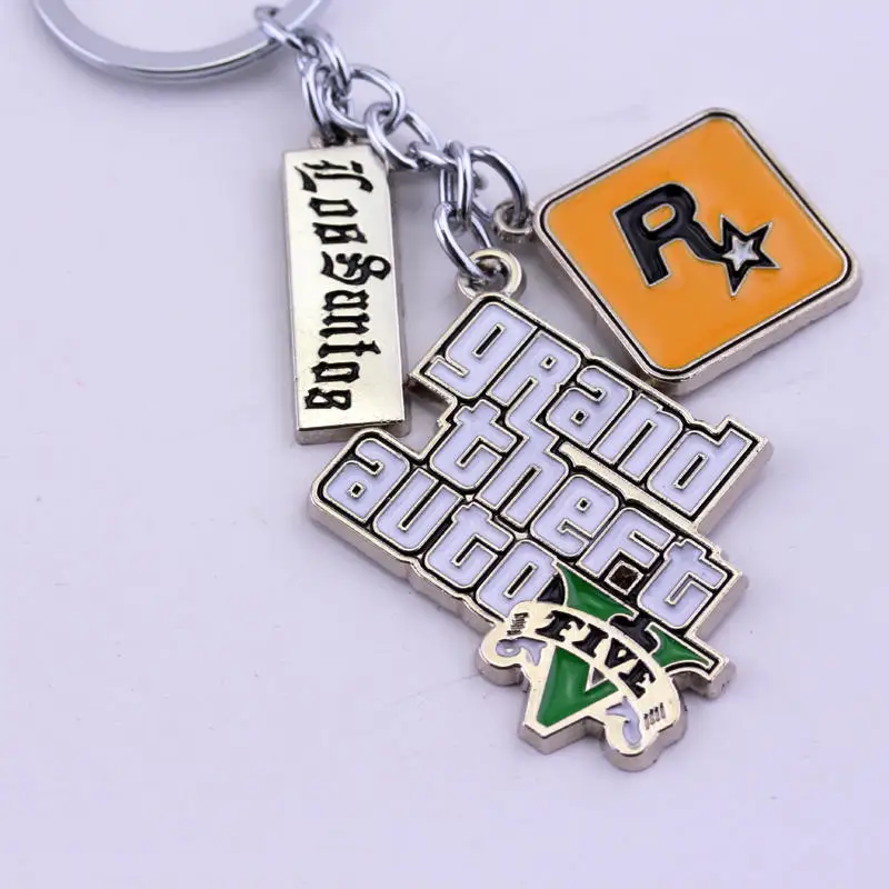 PS4 GTA 5 Game keychain Hot Sale ! Grand Theft Auto 5 Key Chain For Fans Xbox PC Rockstar Key Ring Holder 4.5cm Jewelry Llaveros 12