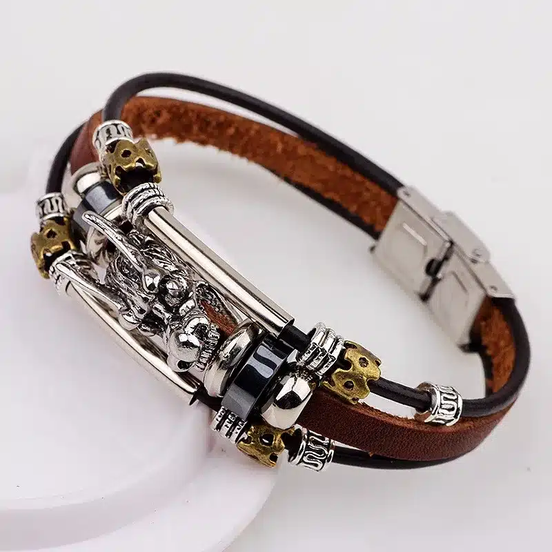 bracelet men Accessoires homme 2016 Tibetan silver men leather bracelet fashion male vintage parataxis dragon Multilayer jewelry 41