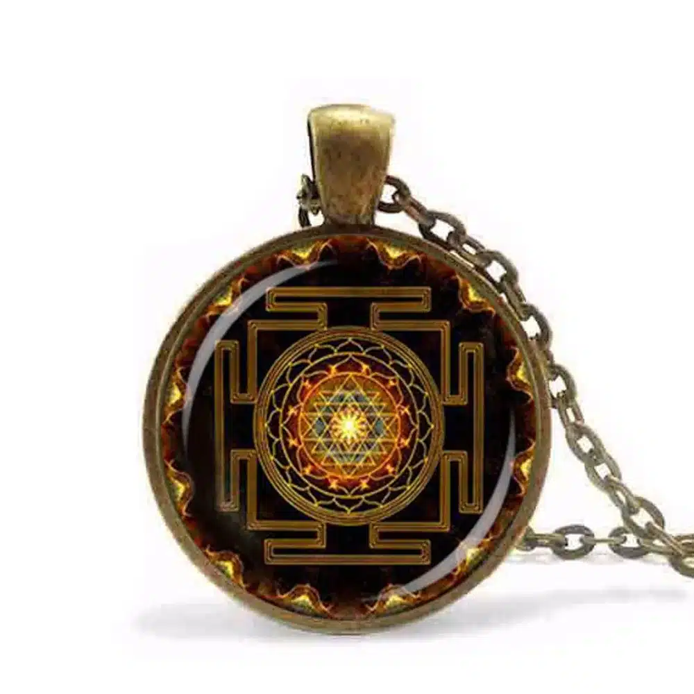 Steampunk Sri yantra mandala Glass Dome Pendant Necklace DIY Handmade Fashion Buddhist Sacred Geometry Jewelry Charm Trendy HZ1 1