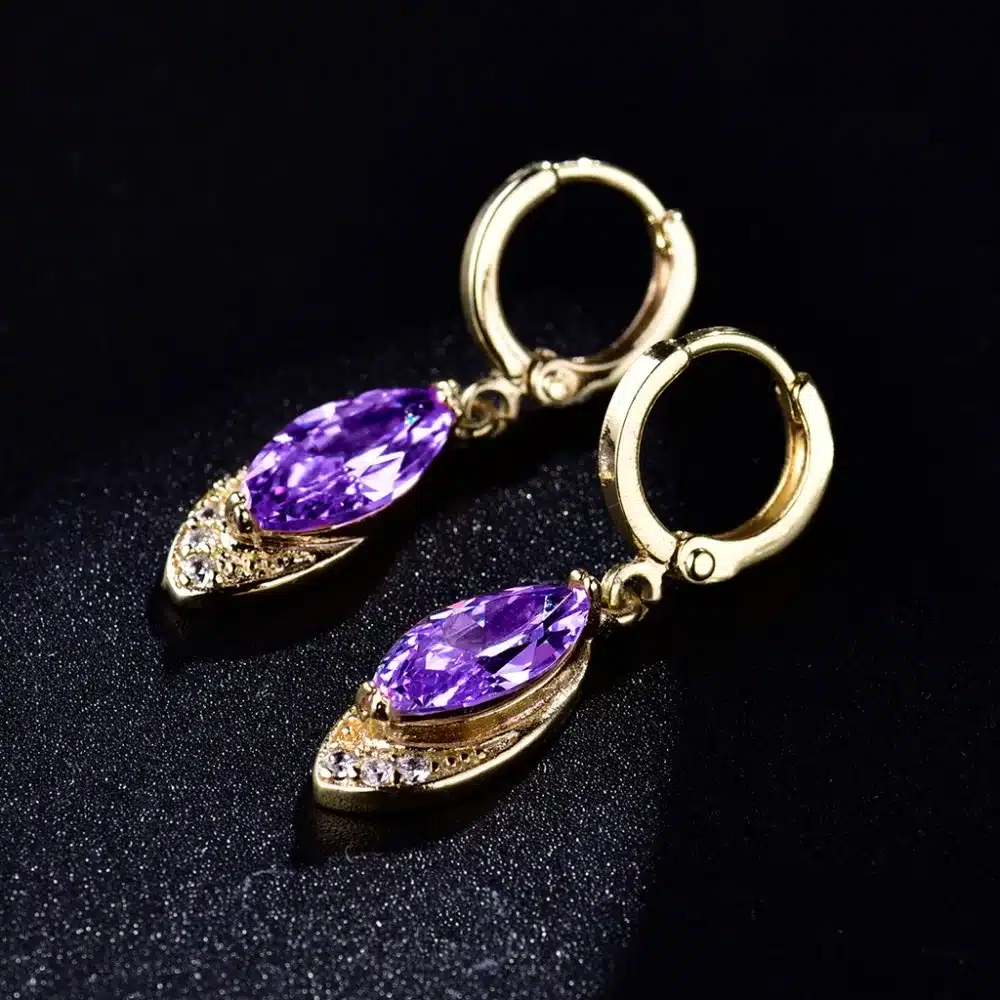 XIAGAO Trendy Long Oval Drop Earrings for Women Gold-color Dangle Piercing Earring Pink CZ Zircon Crystal Wedding Jewelry 17