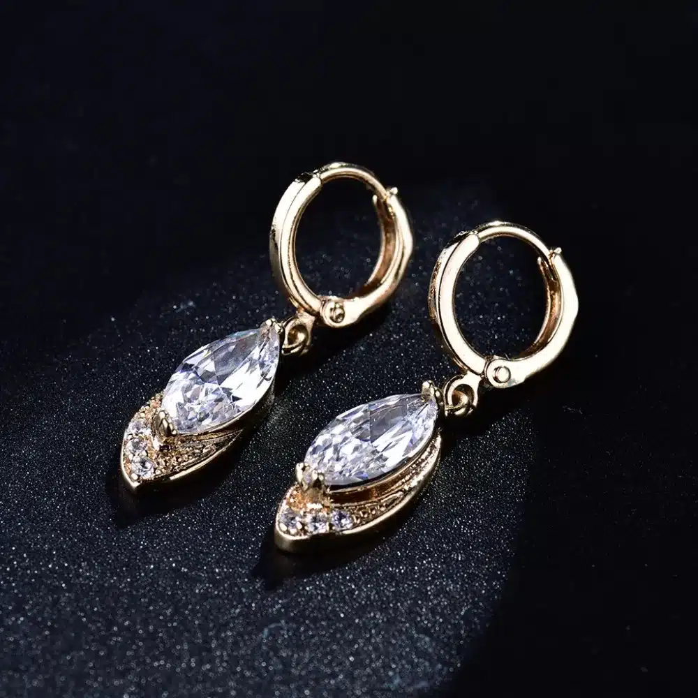 XIAGAO Trendy Long Oval Drop Earrings for Women Gold-color Dangle Piercing Earring Pink CZ Zircon Crystal Wedding Jewelry 18