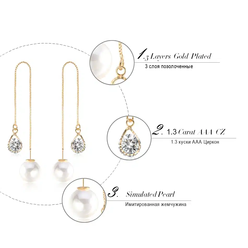 ORSA JEWELS New Water Drop Shape Austrian Crystal Long Stud Earrings with big Pearl Elegant Gold-color Jewelry for Women OME27 27