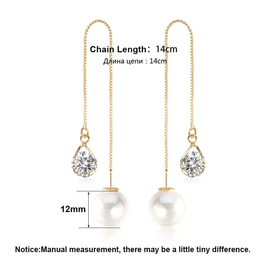 ORSA JEWELS New Water Drop Shape Austrian Crystal Long Stud Earrings with big Pearl Elegant Gold-color Jewelry for Women OME27 28