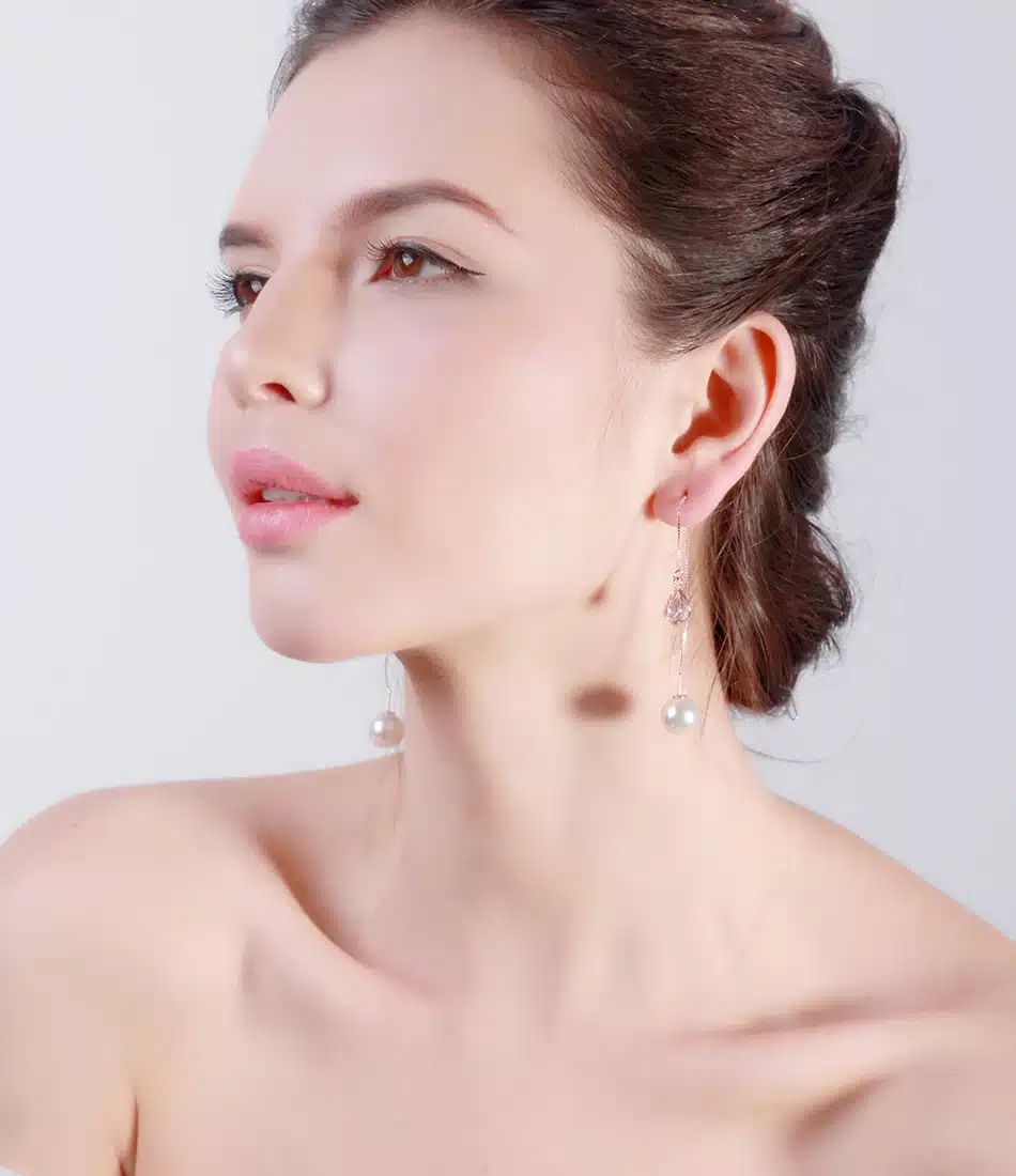 ORSA JEWELS New Water Drop Shape Austrian Crystal Long Stud Earrings with big Pearl Elegant Gold-color Jewelry for Women OME27 37