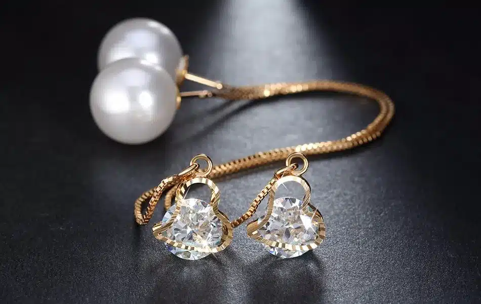 ORSA JEWELS New Water Drop Shape Austrian Crystal Long Stud Earrings with big Pearl Elegant Gold-color Jewelry for Women OME27 39