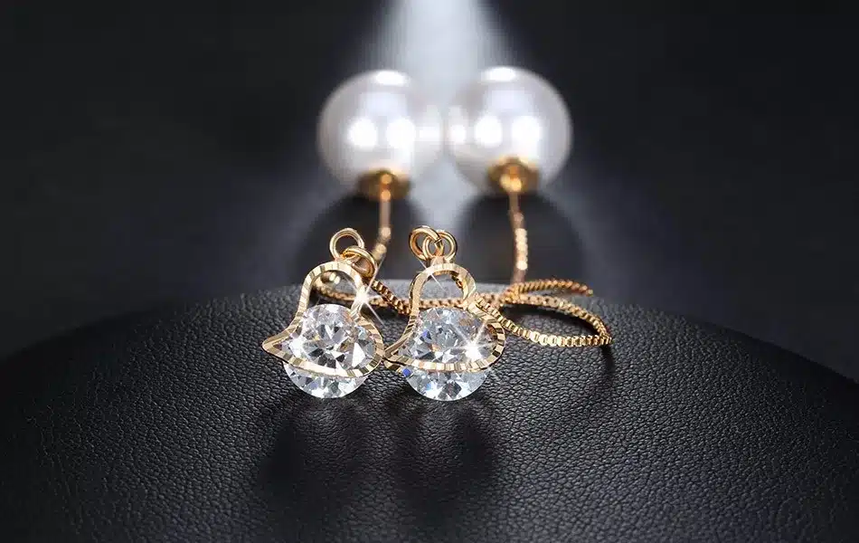 ORSA JEWELS New Water Drop Shape Austrian Crystal Long Stud Earrings with big Pearl Elegant Gold-color Jewelry for Women OME27 40