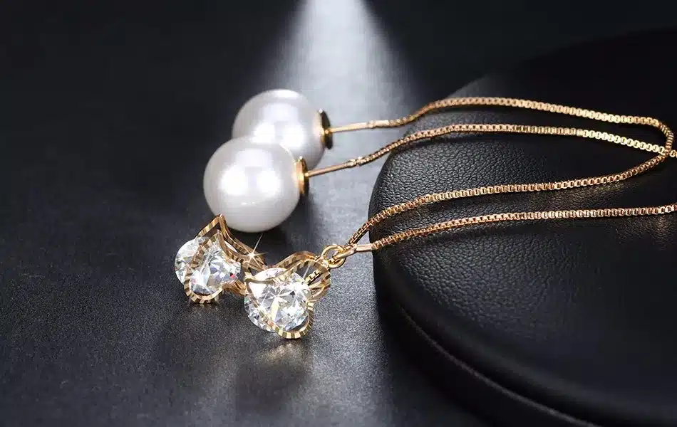 ORSA JEWELS New Water Drop Shape Austrian Crystal Long Stud Earrings with big Pearl Elegant Gold-color Jewelry for Women OME27 41