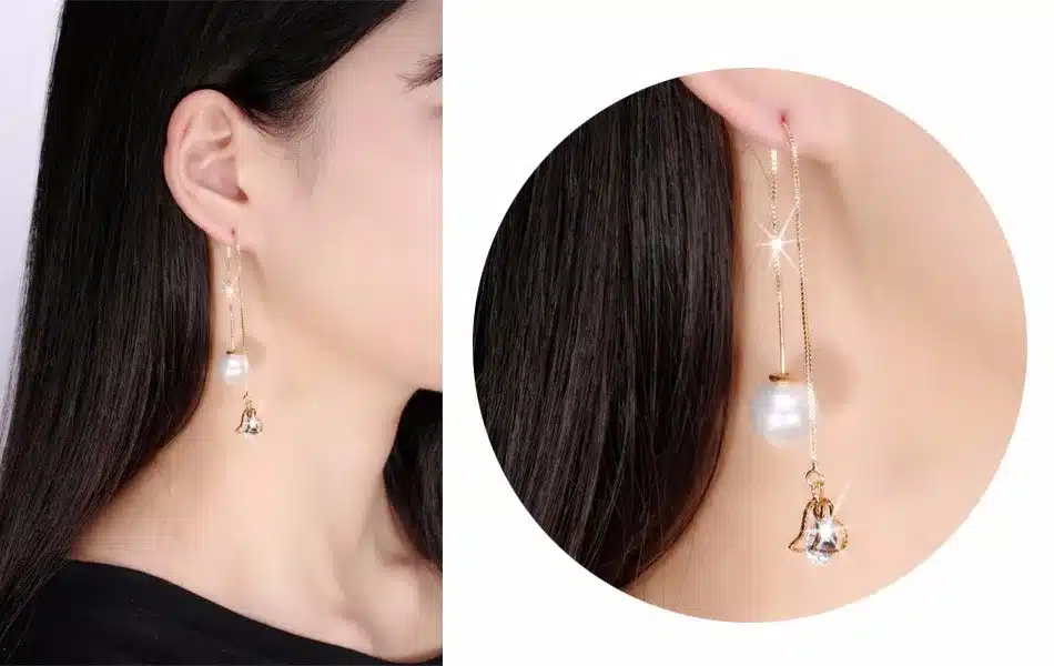 ORSA JEWELS New Water Drop Shape Austrian Crystal Long Stud Earrings with big Pearl Elegant Gold-color Jewelry for Women OME27 42