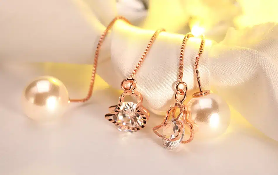 ORSA JEWELS New Water Drop Shape Austrian Crystal Long Stud Earrings with big Pearl Elegant Gold-color Jewelry for Women OME27 45