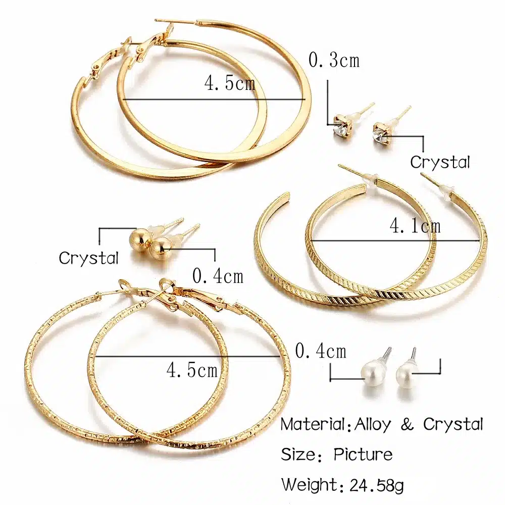 IF YOU 6 Pairs/Set Fashion Gold Color Silver Color Punk Crystal Stud Earrings Set For Women 2017 NEW Brinco Costume Jewelry 37