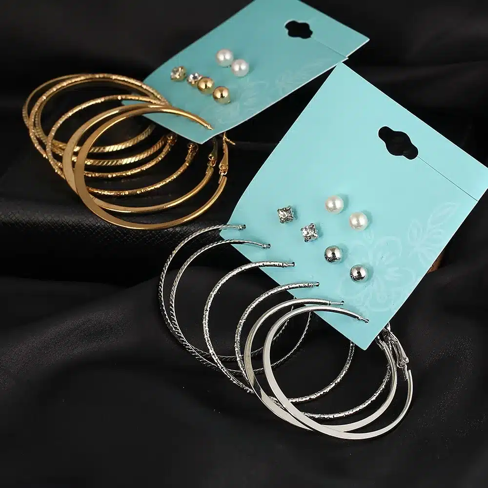 IF YOU 6 Pairs/Set Fashion Gold Color Silver Color Punk Crystal Stud Earrings Set For Women 2017 NEW Brinco Costume Jewelry 39
