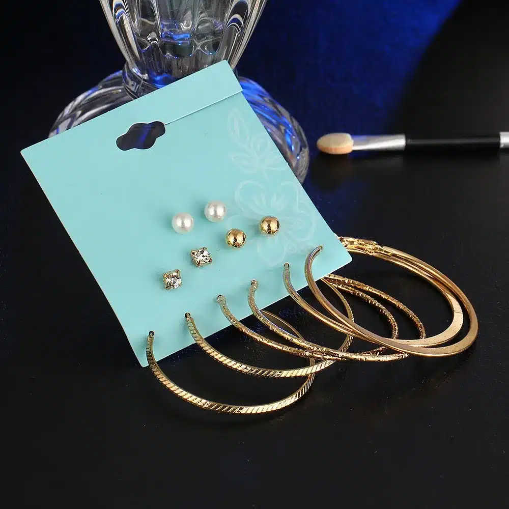 IF YOU 6 Pairs/Set Fashion Gold Color Silver Color Punk Crystal Stud Earrings Set For Women 2017 NEW Brinco Costume Jewelry 40