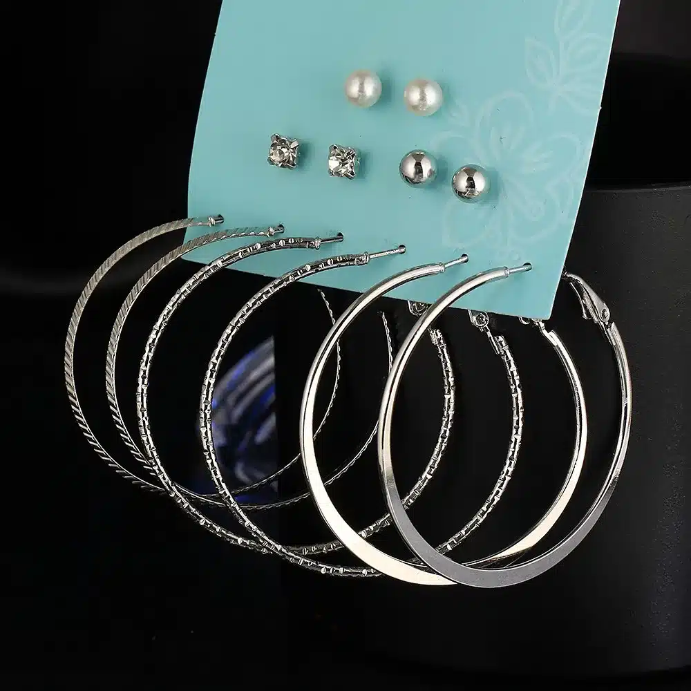 IF YOU 6 Pairs/Set Fashion Gold Color Silver Color Punk Crystal Stud Earrings Set For Women 2017 NEW Brinco Costume Jewelry 42