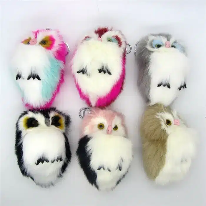 Cute Fluffy Owl Fur Pom Pom Key Chains Ring Woman Fuax Rabbit Fur Owl Bag Charms Keychain Man Car Keyring Jewelry Trinkets Gift 1