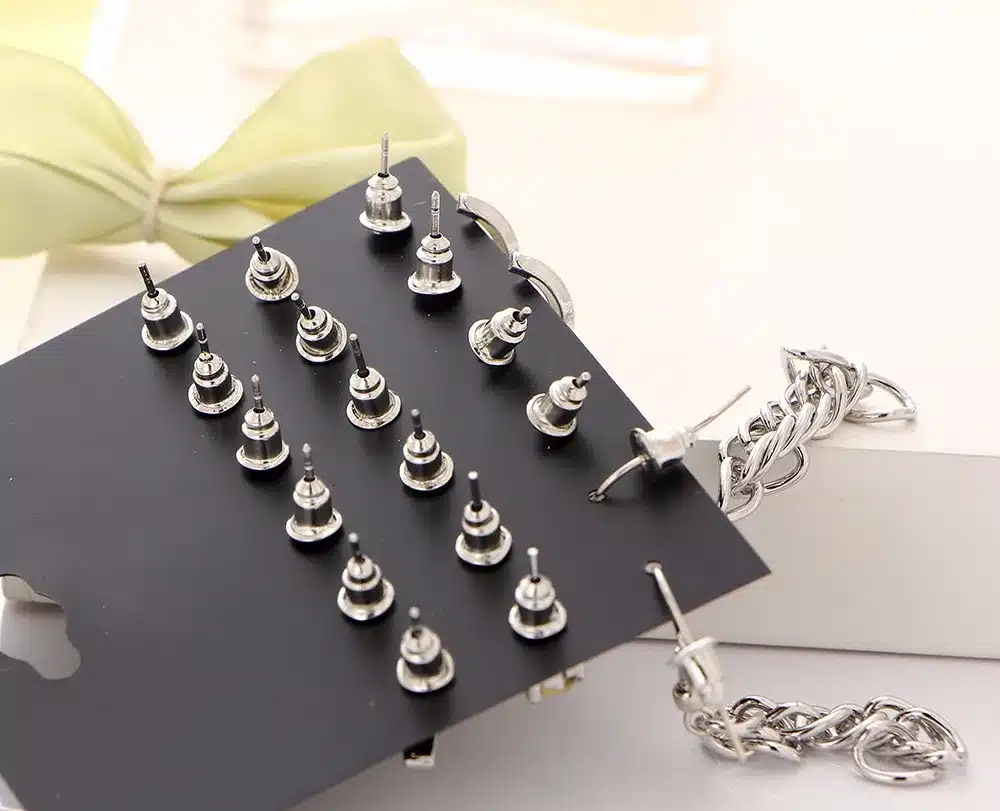 9 pcs/Set Crystal Heart Gold Color Stud Earrings Tassel Triangle Vintage Silver Color Earring Set For Women Jewelry Oorbellen 42