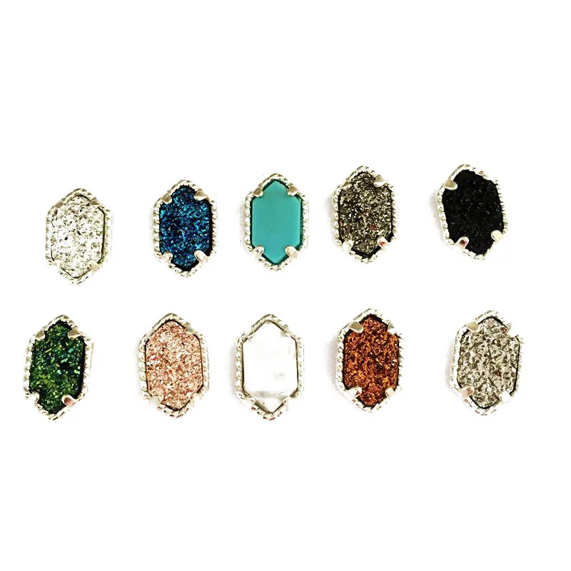 10 colours Drusy Luxury stud Earrings black druzy Geometry Earing silver plated fashion brand jewelry For women girls KS 16 9