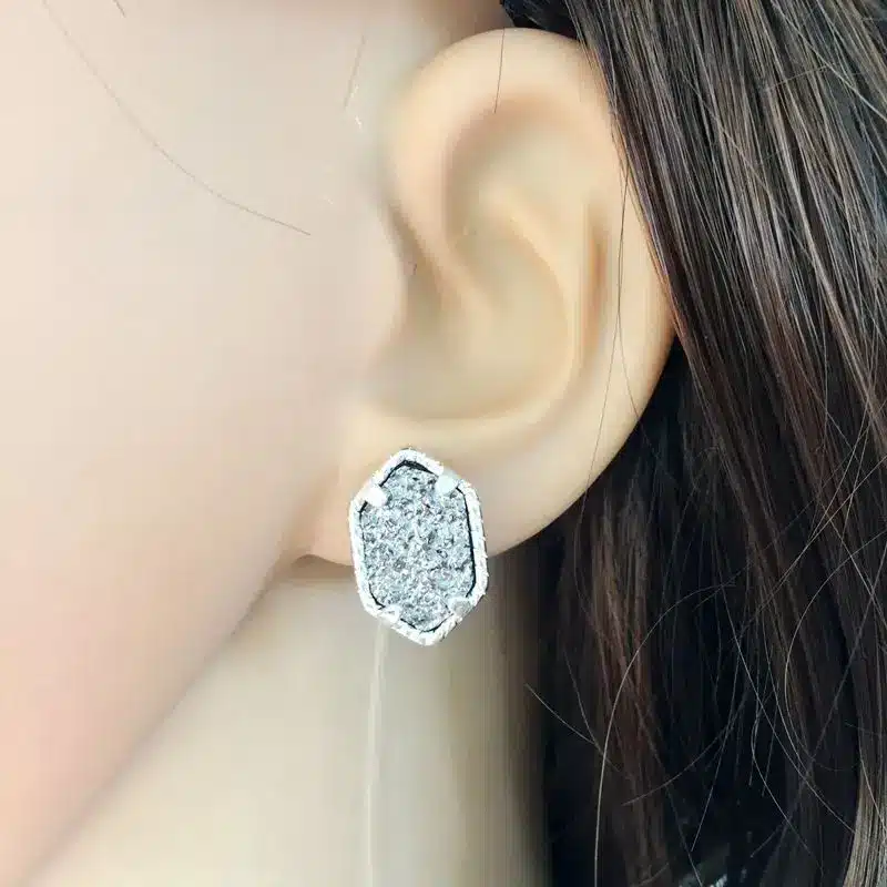 10 colours Drusy Luxury stud Earrings black druzy Geometry Earing silver plated fashion brand jewelry For women girls KS 16 11