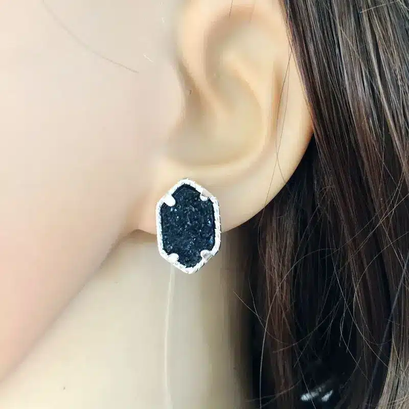 10 colours Drusy Luxury stud Earrings black druzy Geometry Earing silver plated fashion brand jewelry For women girls KS 16 12