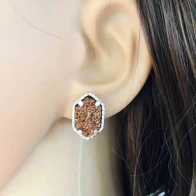 10 colours Drusy Luxury stud Earrings black druzy Geometry Earing silver plated fashion brand jewelry For women girls KS 16 14