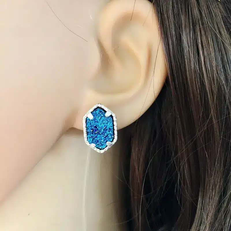 10 colours Drusy Luxury stud Earrings black druzy Geometry Earing silver plated fashion brand jewelry For women girls KS 16 16