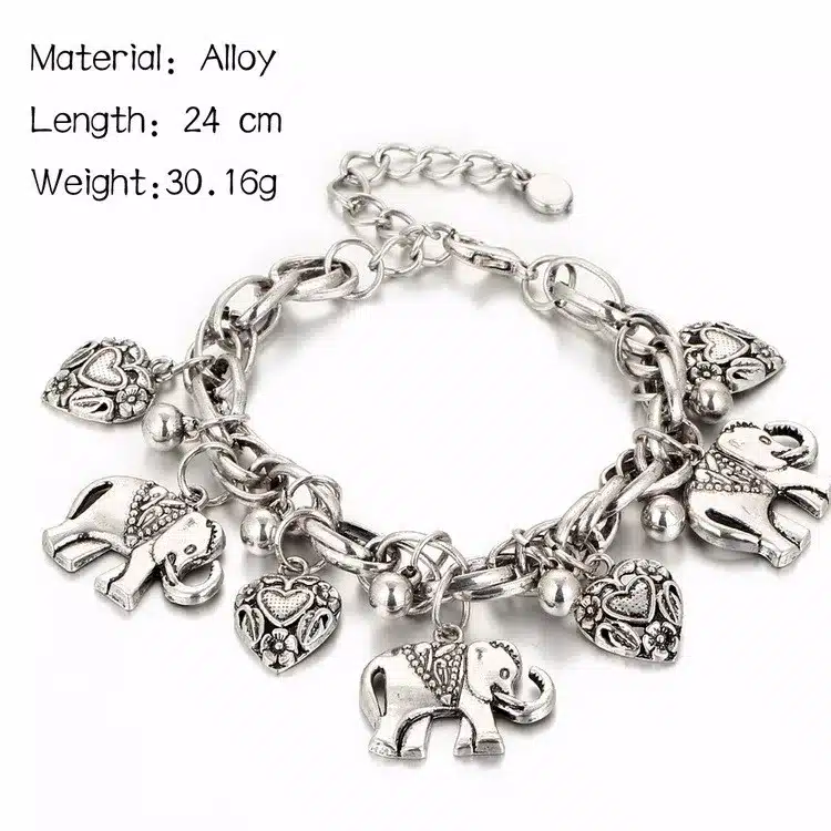 IF YOU Trendy Silver Color Charm Bracelet Bohemian Statement Women Bracelet With Elephant Pulseira Vintage Jewelry For Women 35