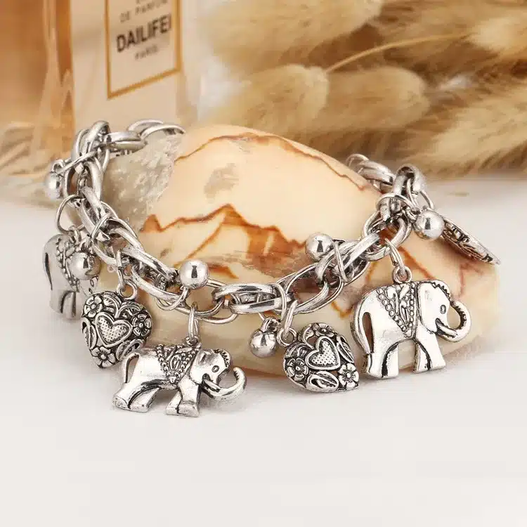 IF YOU Trendy Silver Color Charm Bracelet Bohemian Statement Women Bracelet With Elephant Pulseira Vintage Jewelry For Women 37