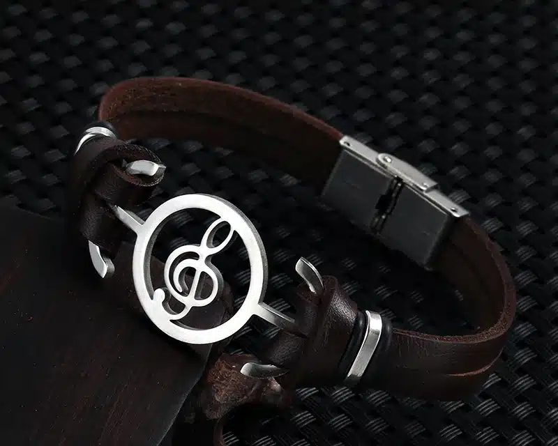 Musical Bracelet 2017 new fashion Design stainless steel Genuine Leather Bracelets For Women Men Charm Jewelry Bangle pulseira 42