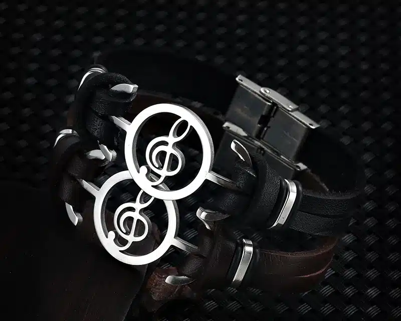 Musical Bracelet 2017 new fashion Design stainless steel Genuine Leather Bracelets For Women Men Charm Jewelry Bangle pulseira 43