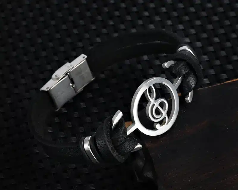 Musical Bracelet 2017 new fashion Design stainless steel Genuine Leather Bracelets For Women Men Charm Jewelry Bangle pulseira 46