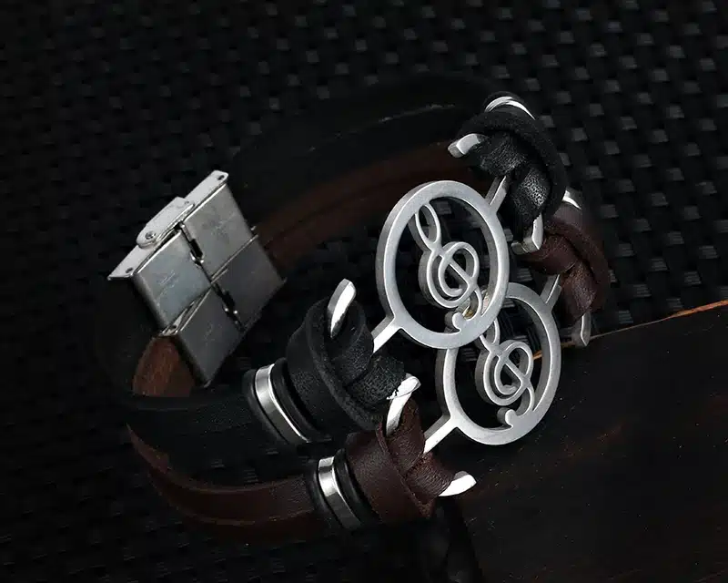 Musical Bracelet 2017 new fashion Design stainless steel Genuine Leather Bracelets For Women Men Charm Jewelry Bangle pulseira 47