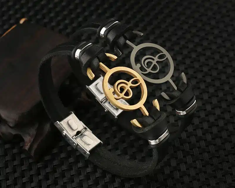 Musical Bracelet 2017 new fashion Design stainless steel Genuine Leather Bracelets For Women Men Charm Jewelry Bangle pulseira 48