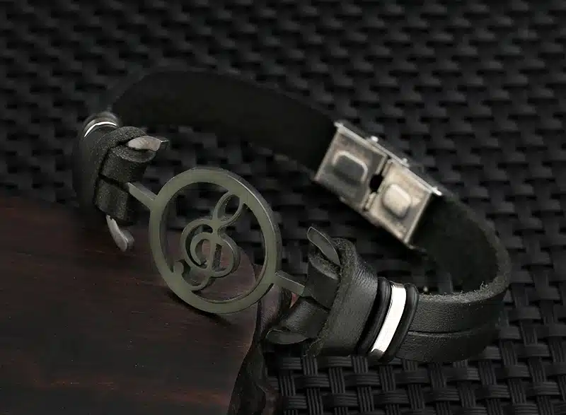 Musical Bracelet 2017 new fashion Design stainless steel Genuine Leather Bracelets For Women Men Charm Jewelry Bangle pulseira 49