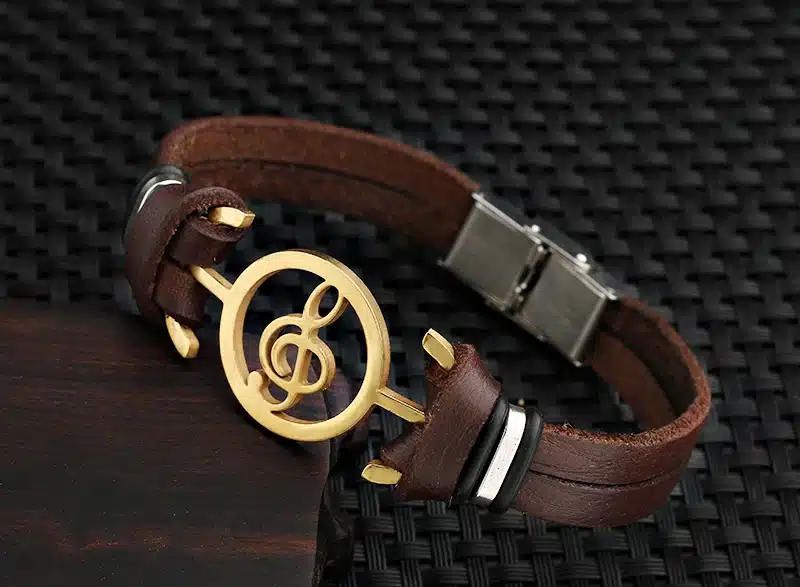 Musical Bracelet 2017 new fashion Design stainless steel Genuine Leather Bracelets For Women Men Charm Jewelry Bangle pulseira 50