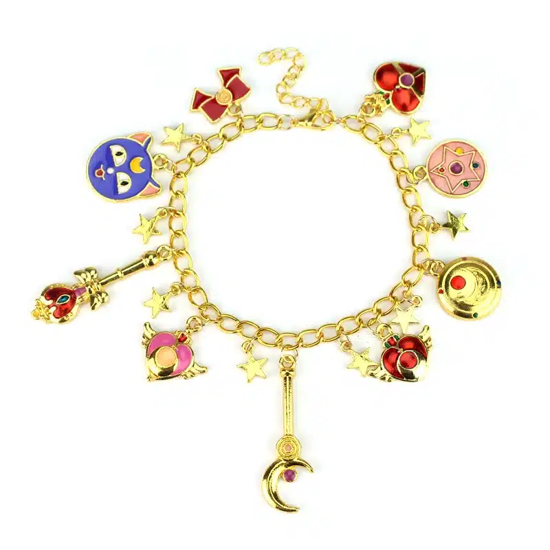 2New Sailor Moon Shielded Star Crystal Bracelet & Bangle with Enamel Stars,Pentacle Charms Anime Cosplay Jewelry for Girls/Women 11
