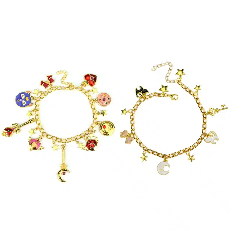 2New Sailor Moon Shielded Star Crystal Bracelet & Bangle with Enamel Stars,Pentacle Charms Anime Cosplay Jewelry for Girls/Women 12