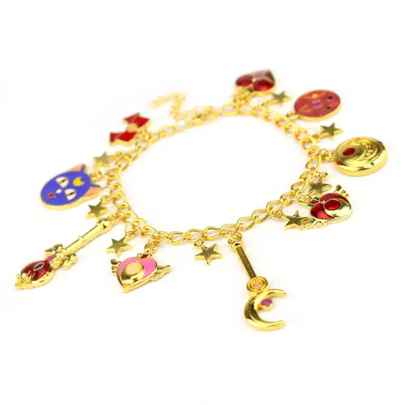 2New Sailor Moon Shielded Star Crystal Bracelet & Bangle with Enamel Stars,Pentacle Charms Anime Cosplay Jewelry for Girls/Women 16