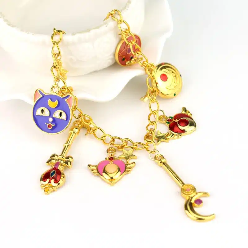2New Sailor Moon Shielded Star Crystal Bracelet & Bangle with Enamel Stars,Pentacle Charms Anime Cosplay Jewelry for Girls/Women 17